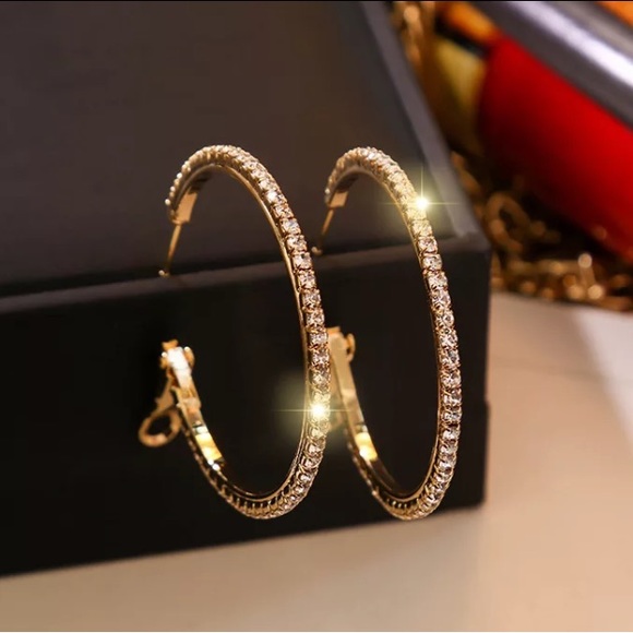 Jewelry - Gold Plated Rhinestone Hoop Earrings